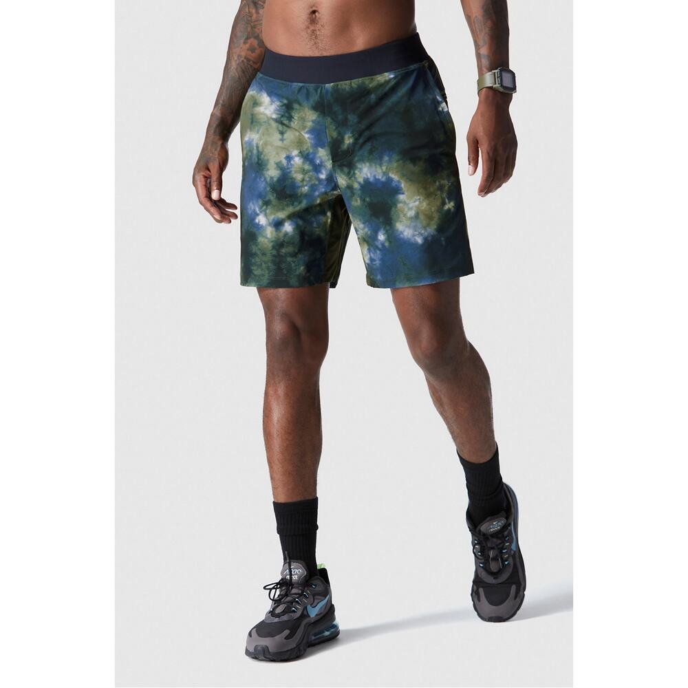 Fabletics The Franchise Tie Dye Athletic Shorts  9" Blue Green Men Size Medium